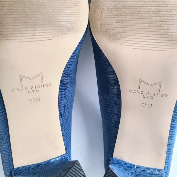 Marc Fisher Zala Blue Lizard PU Leather Block Heel Pointed Toe Pumps Women's 9.5 - Picture 9 of 10